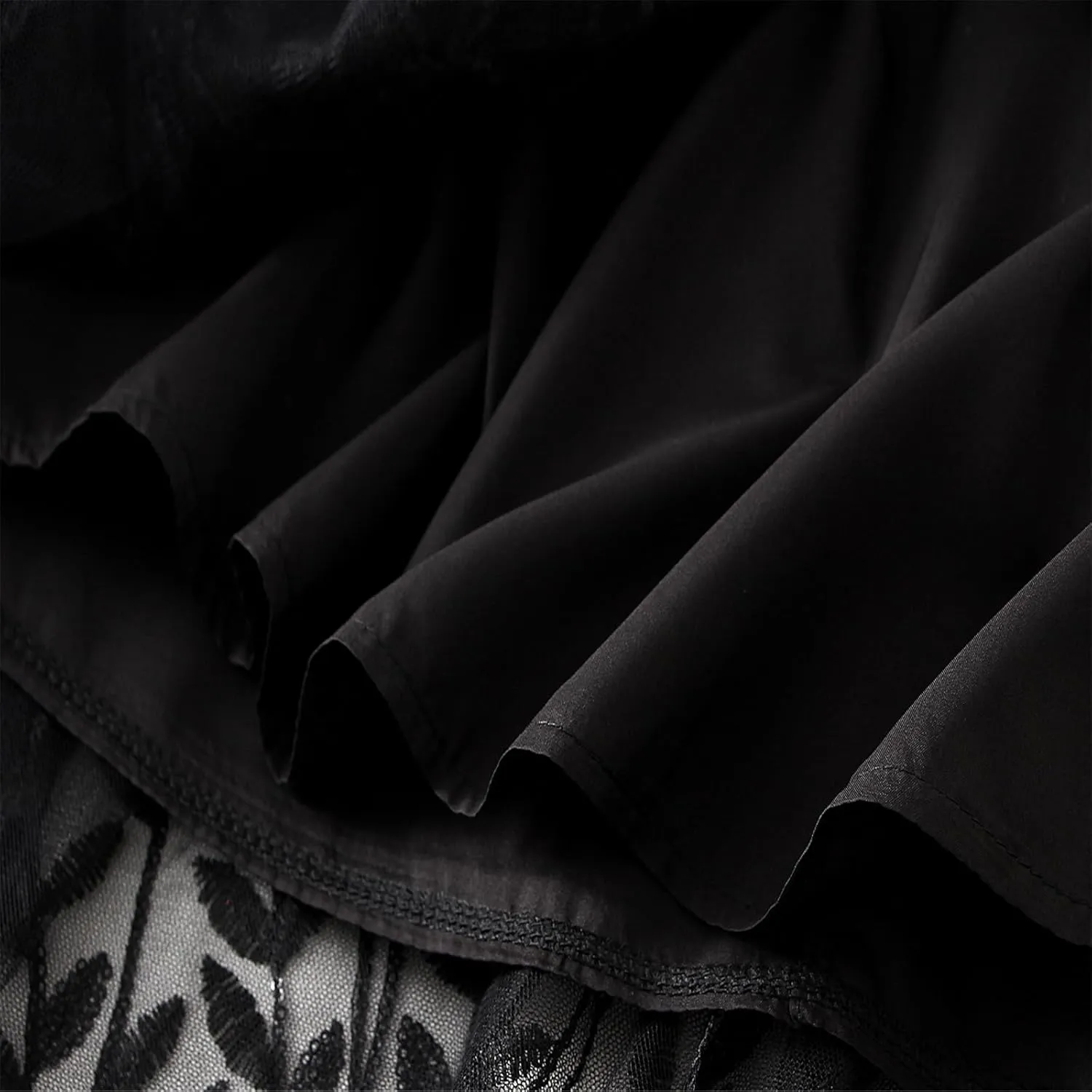 Women's 3D Floral Butterfly Embroidery Tulle Skirts Layered Elastic High Waist Tutu Midi Pleated Mesh A-Line Skirt