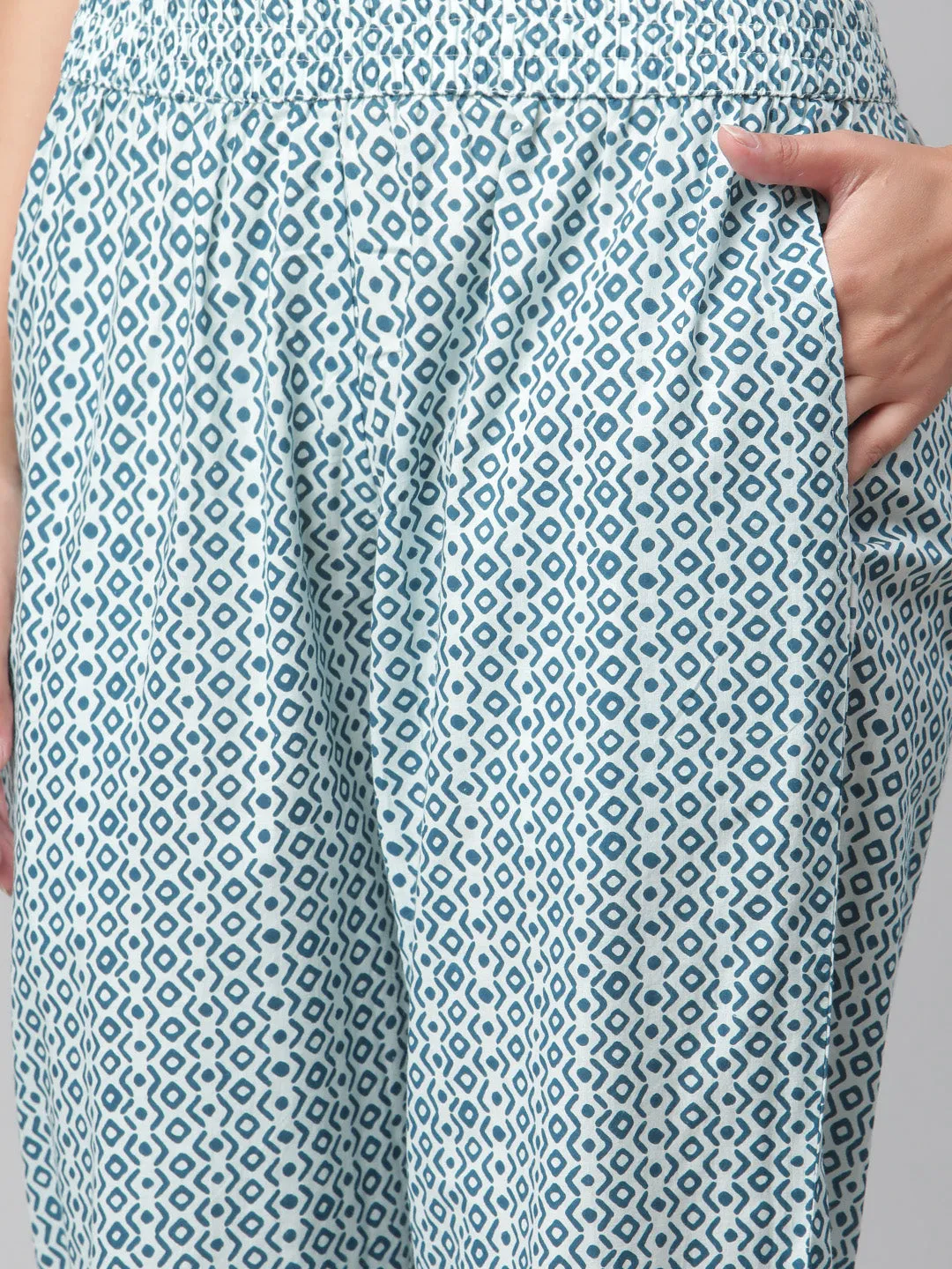 Women'S Blue Cotton Kurta Pant With Dupatta Set