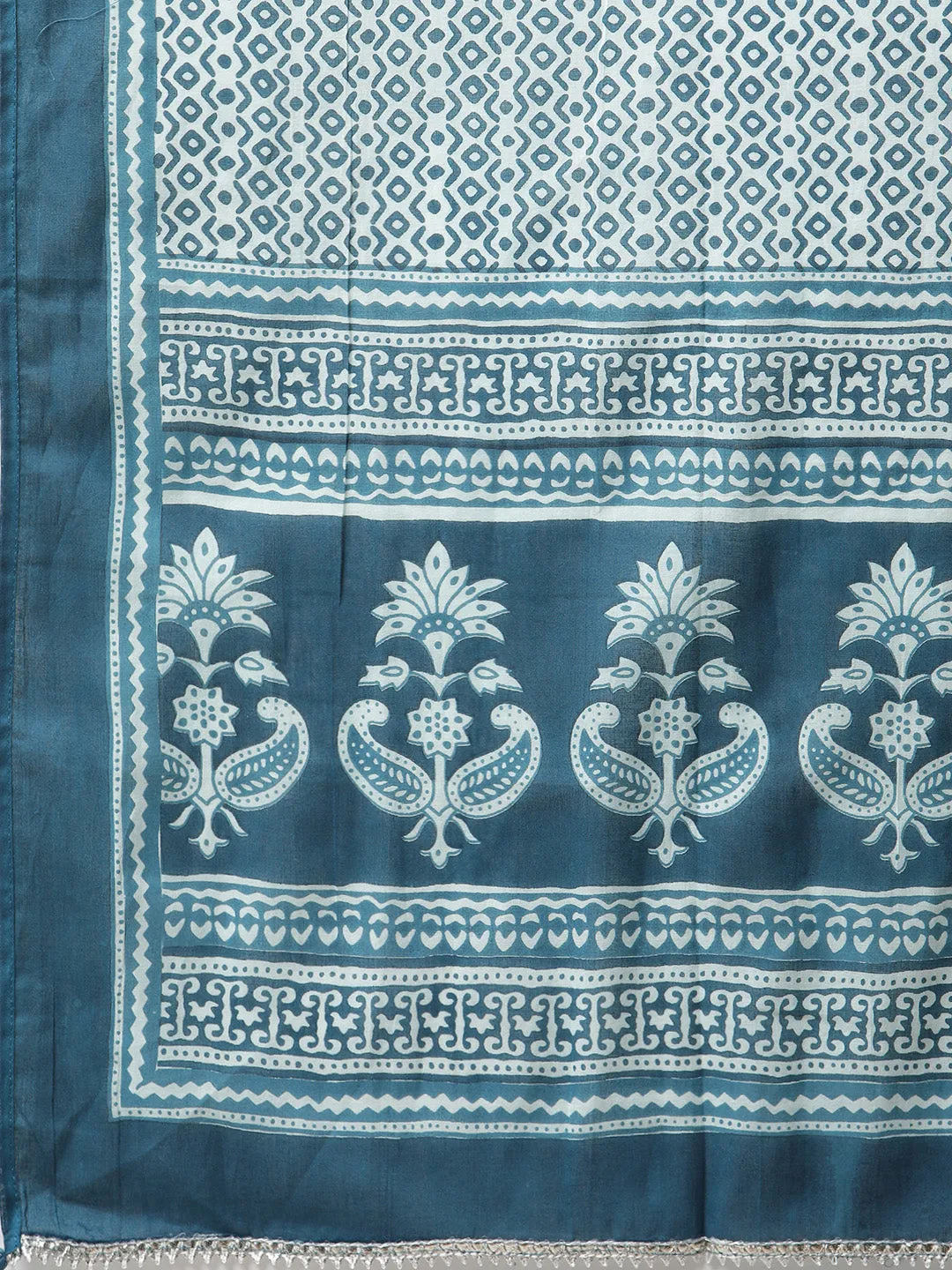 Women'S Blue Cotton Kurta Pant With Dupatta Set