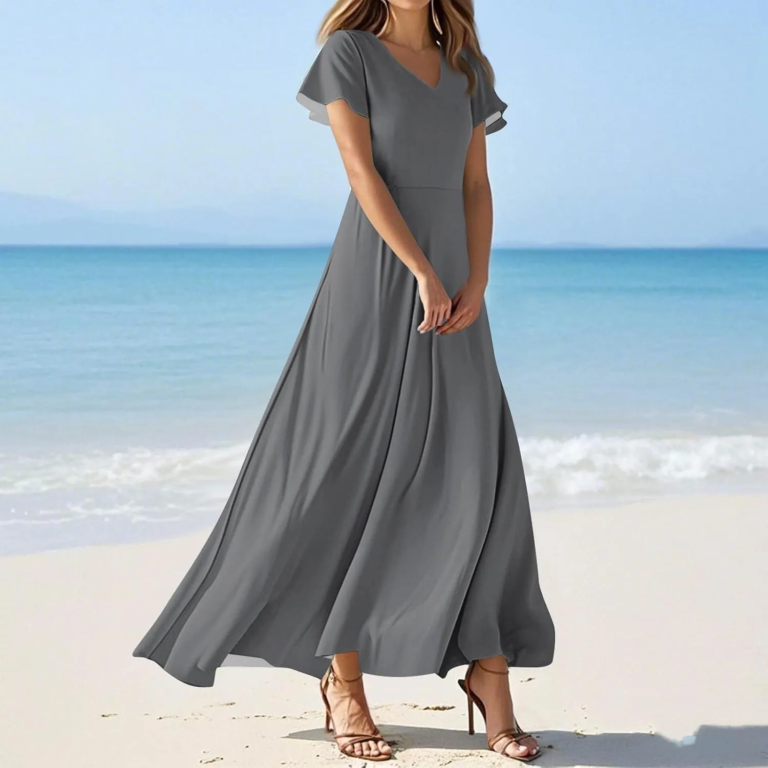 Womens Casual Dresses Maternity Ruffle Solid Funny Daily Wear Swing Tea Party Dresses That Hide Tummy Bulge