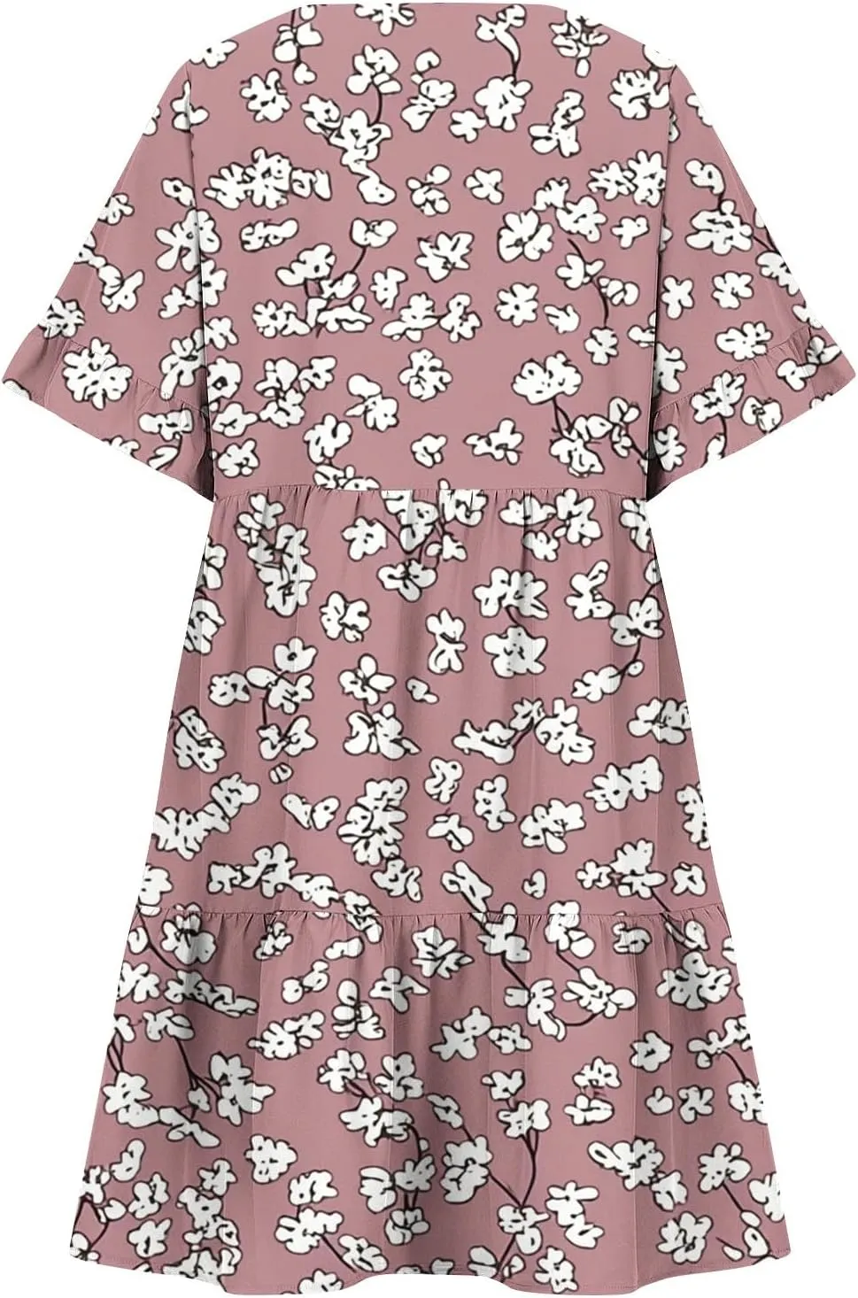 Women's Casual Ruffle Beach Dresses Trendy 2025 Summer Floral Print Loose V Neck A-Line Short Sleeve Mini Dress with Pockets