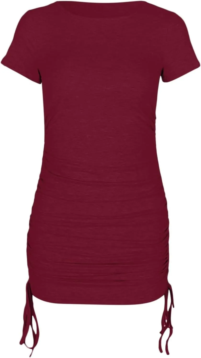 Women's Casual Short Sleeve Dress T Shirt Bodycon Wrap Ruched Mini Summer Night Out Sundress 2025 Summer