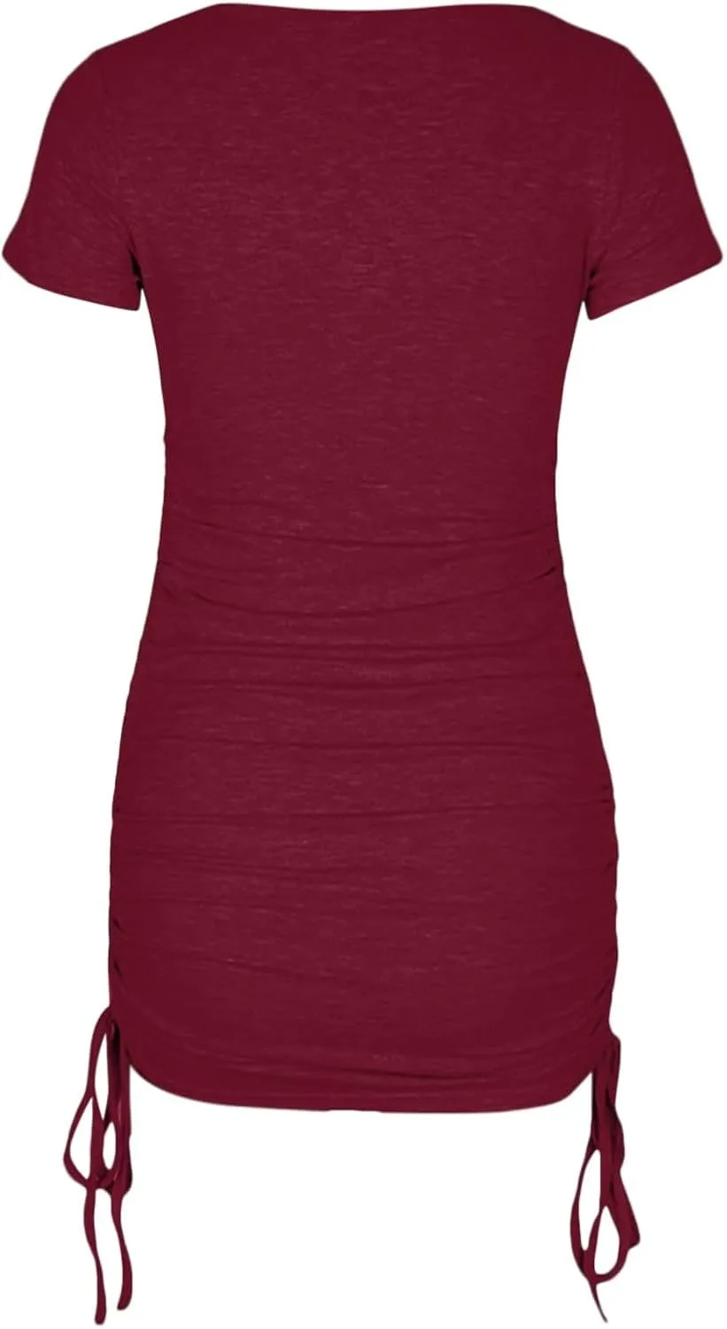 Women's Casual Short Sleeve Dress T Shirt Bodycon Wrap Ruched Mini Summer Night Out Sundress 2025 Summer