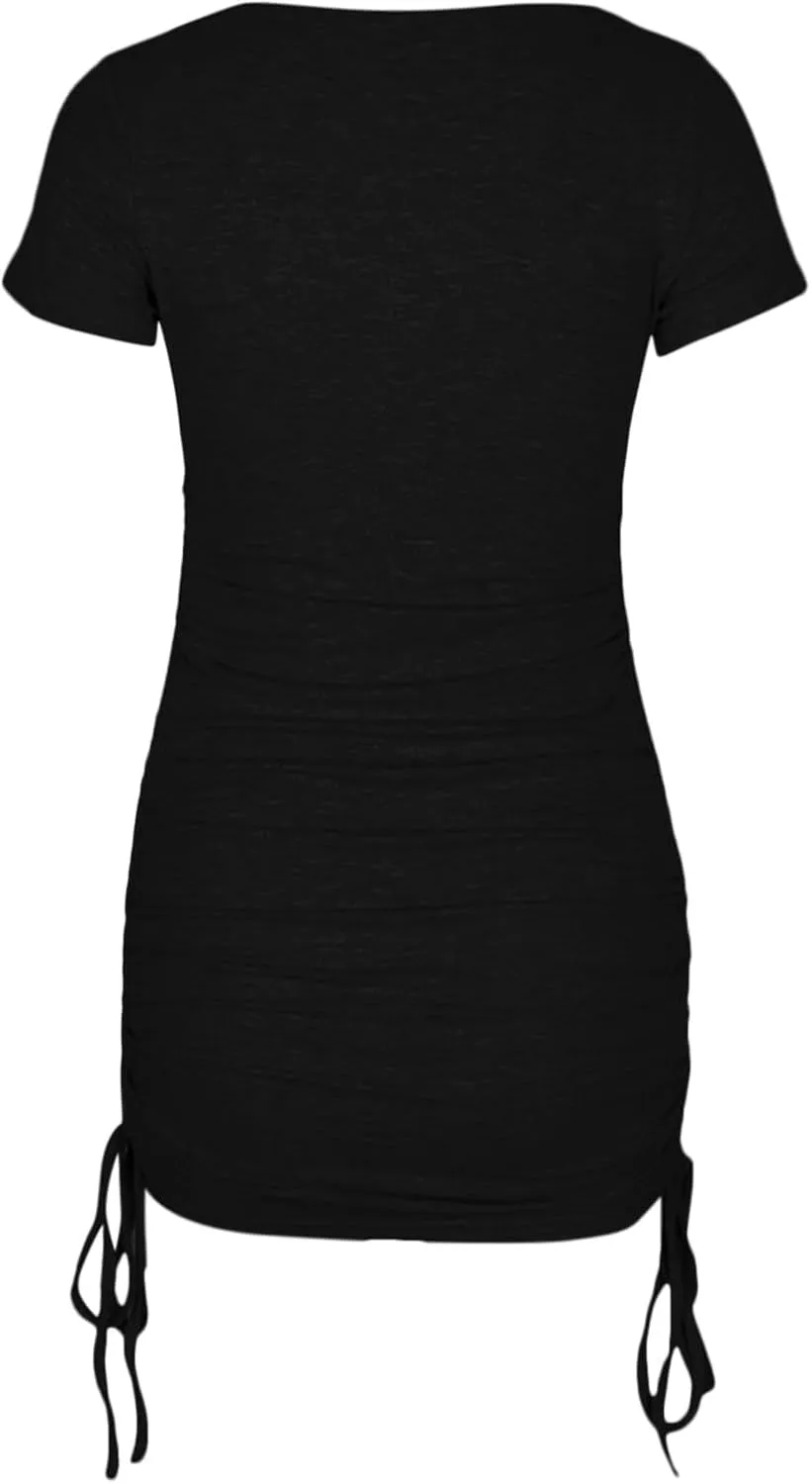 Women's Casual Short Sleeve Dress T Shirt Bodycon Wrap Ruched Mini Summer Night Out Sundress 2025 Summer