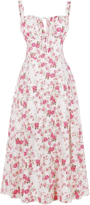 Women's Floral Corset Dress Formal Cocktail Dresses Going Out Casual Sundress Split Thigh Spaghetti Strap Vintage Dress