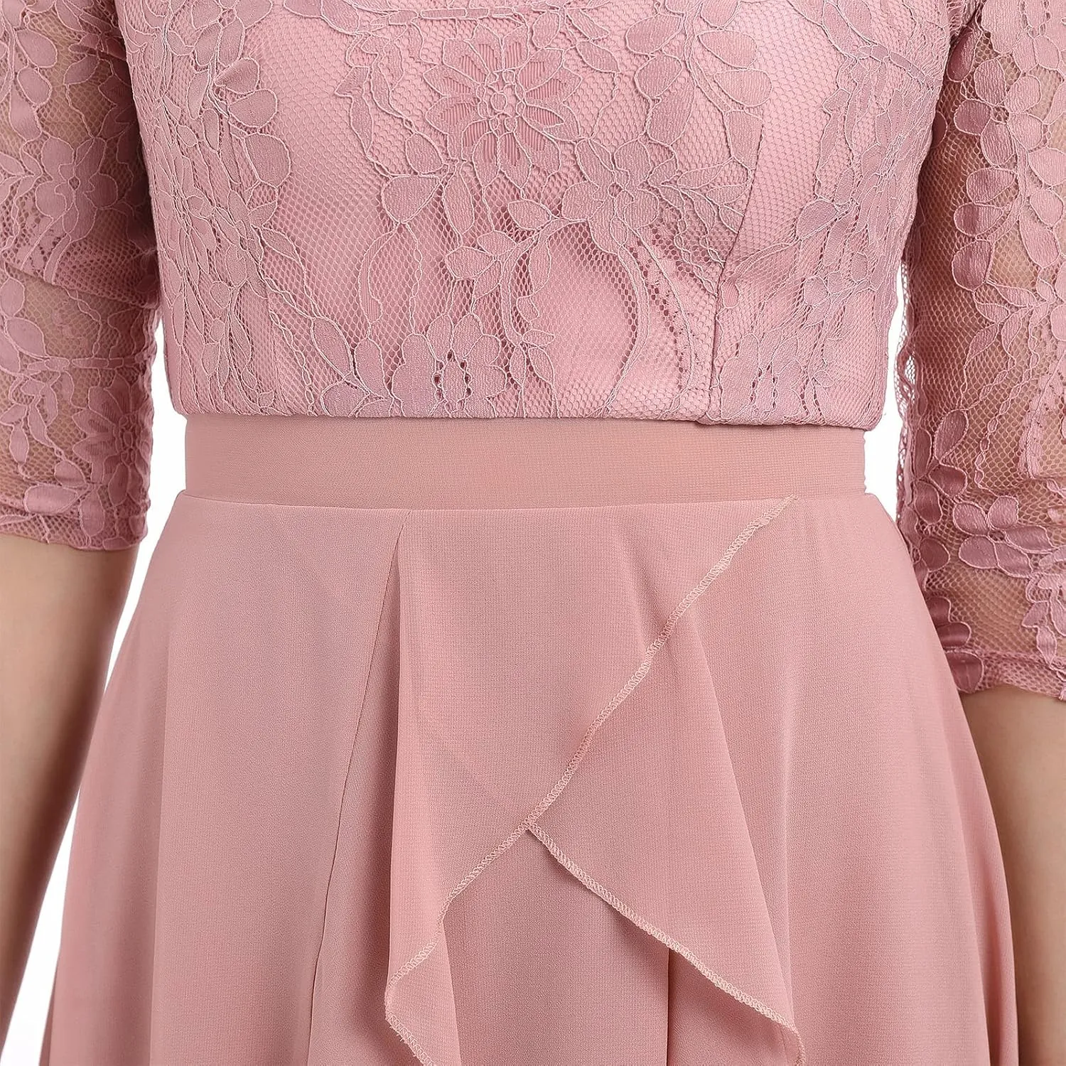 Women's Floral Lace Long Bridesmaid Dress Maxi Formal Wedding Party 3/4 Sleeves V-Neck Retro Evening Dance Gown