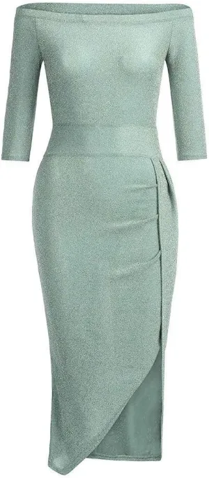 Women's Formal Sexy Solid Color Strapless Split Sequin Dresses Evening Cocktail Prom Gowns DressS-3XL