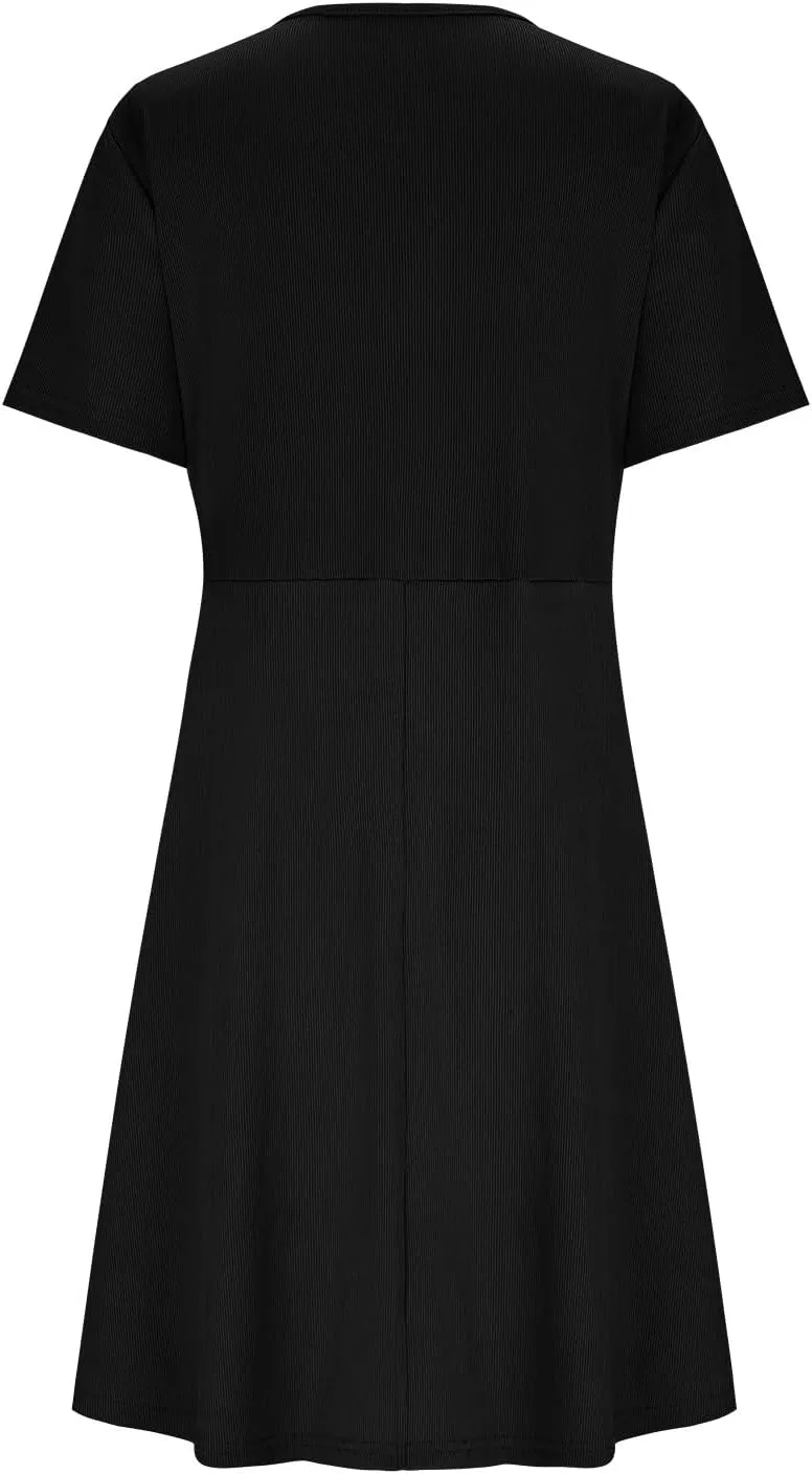 Women's Plus Size Flowy Knotted Tshirt Midi Dress V Neck Short Sleeve Bodycon Casual Loose Beach Party Dresses