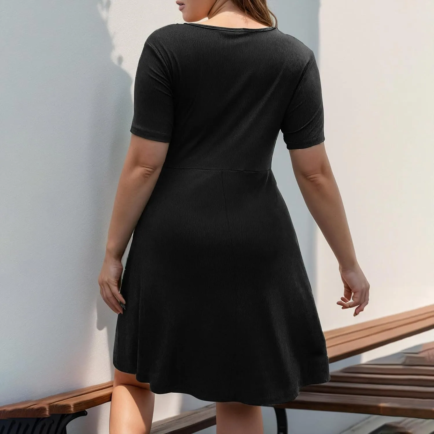 Women's Plus Size Flowy Knotted Tshirt Midi Dress V Neck Short Sleeve Bodycon Casual Loose Beach Party Dresses