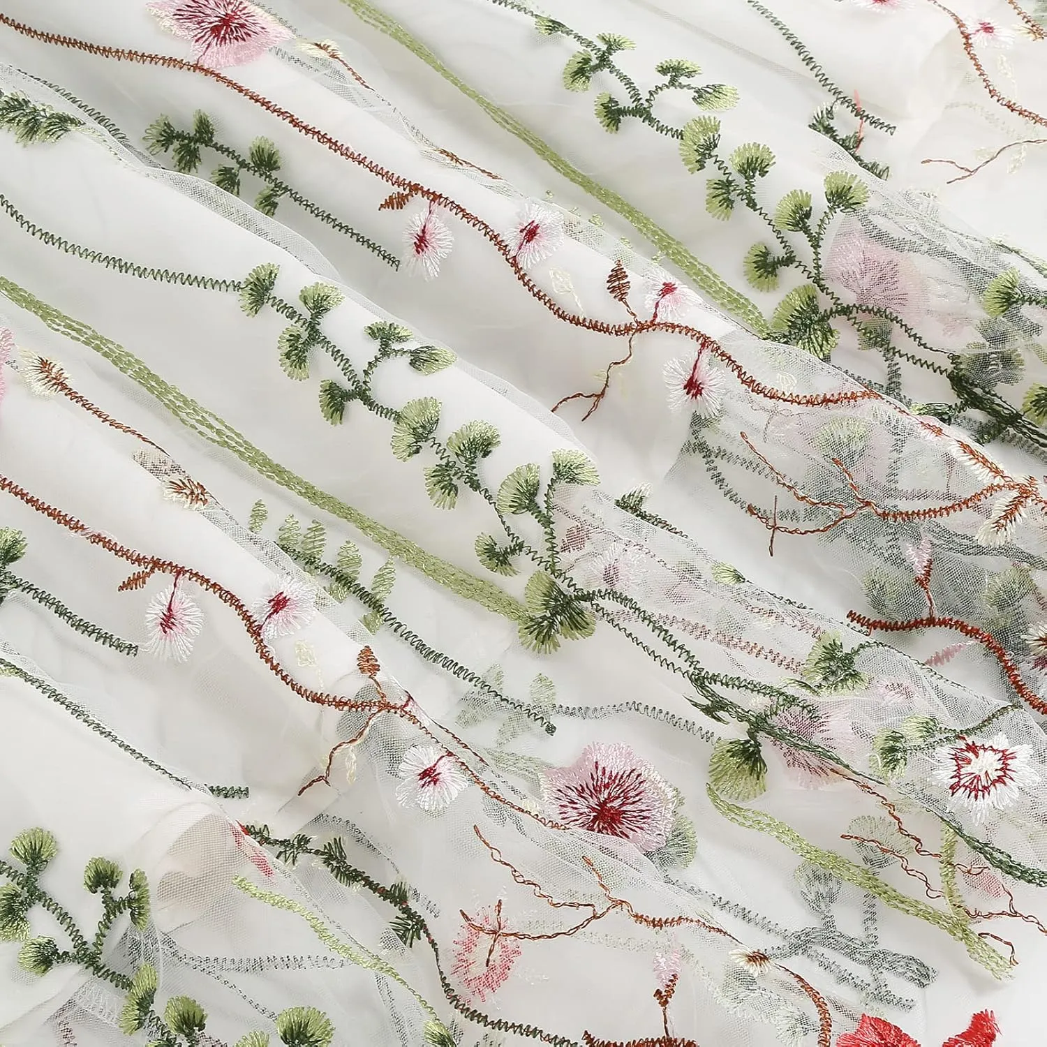 Women's Retro 50s Vintage 1950s Floral Tulle Embroidery Flared A-Line Pleated Midi Skirts