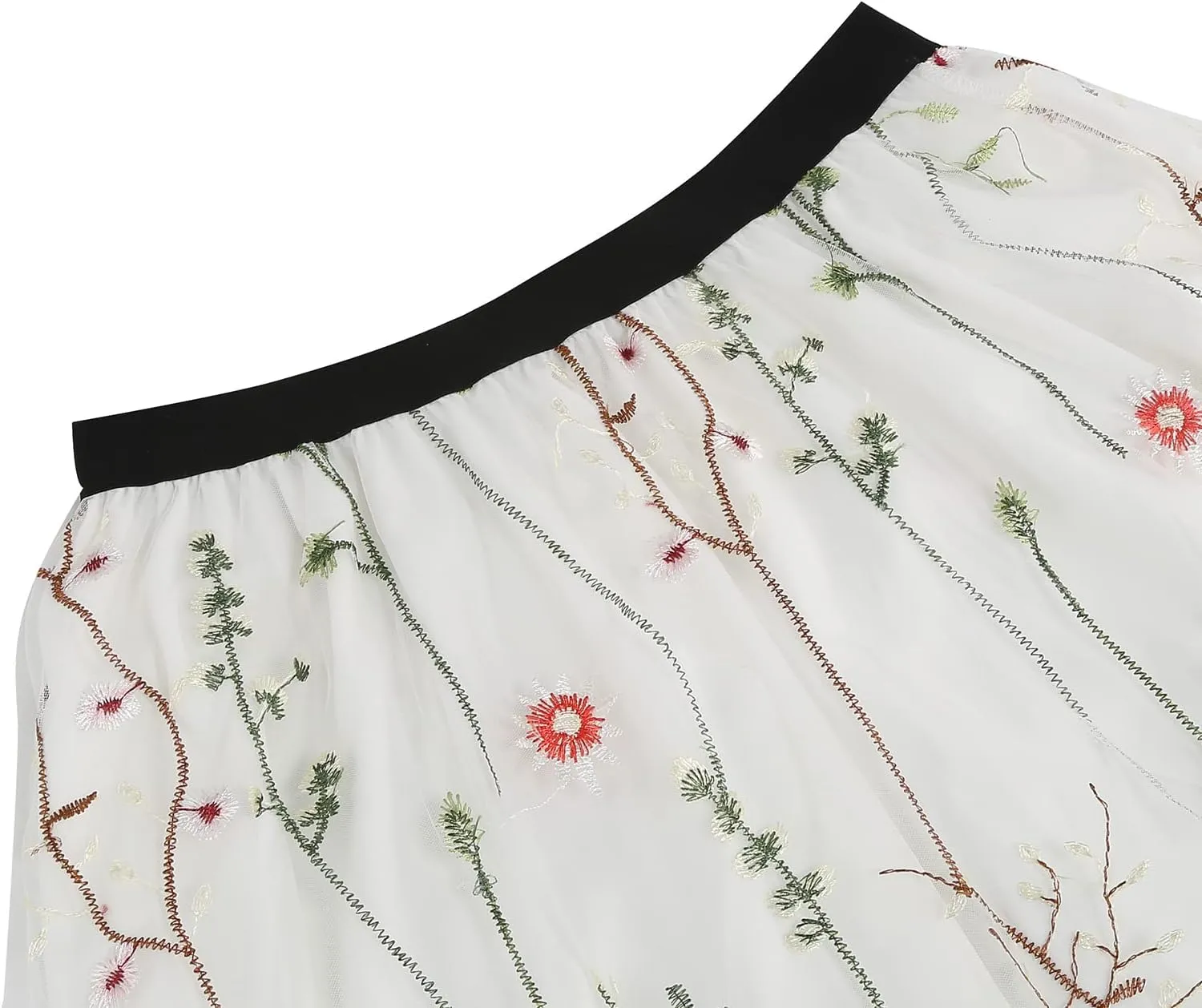 Women's Retro 50s Vintage 1950s Floral Tulle Embroidery Flared A-Line Pleated Midi Skirts