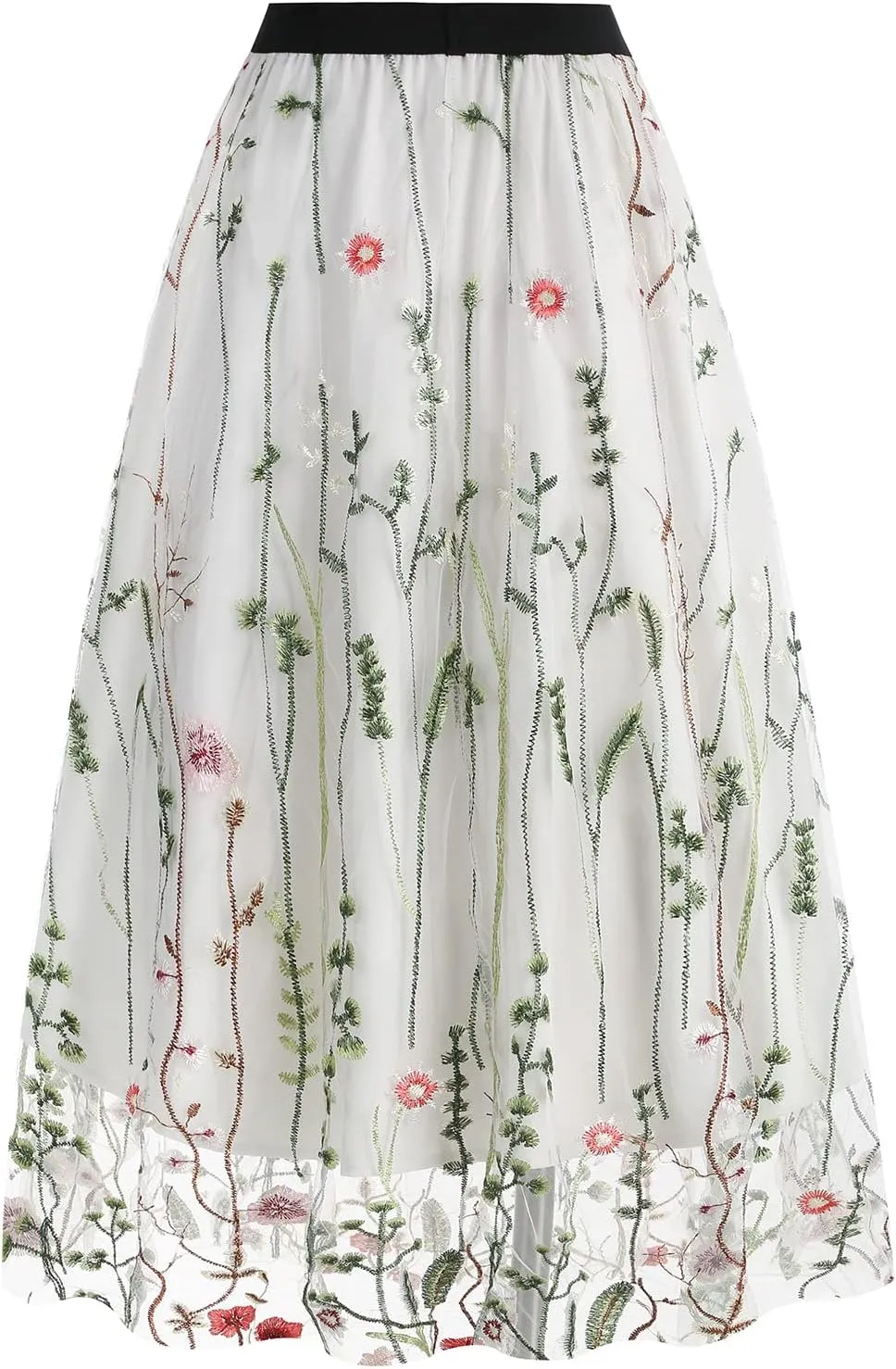 Women's Retro 50s Vintage 1950s Floral Tulle Embroidery Flared A-Line Pleated Midi Skirts