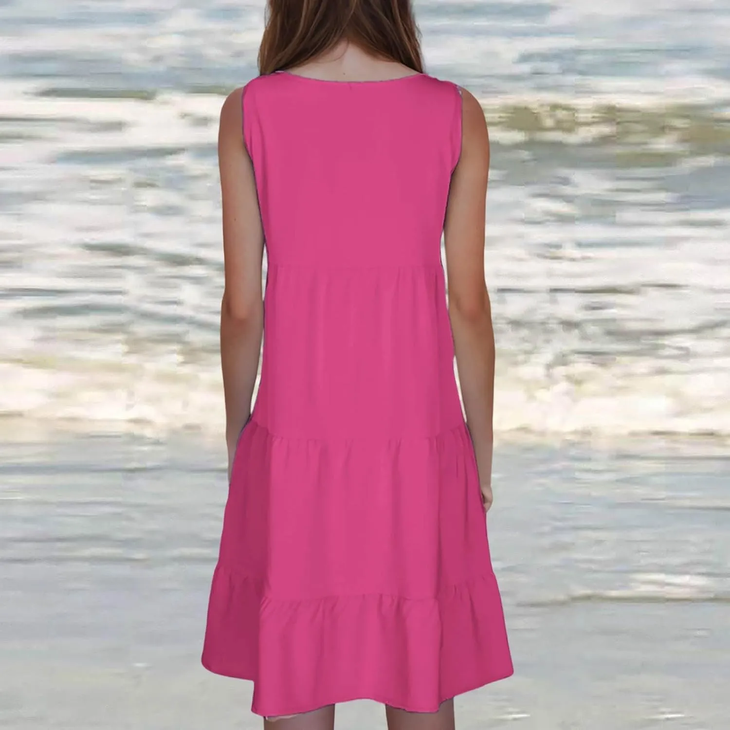 Womens Ruffle Tiered Swing Dresses Sleeveless Boho Tank Sundress Summer Casual A Line Mini Dress for Beach Vacation