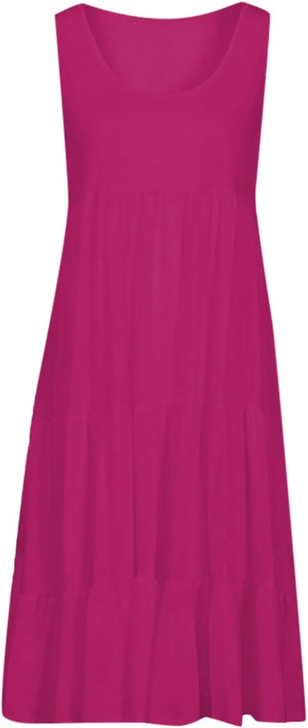 Womens Ruffle Tiered Swing Dresses Sleeveless Boho Tank Sundress Summer Casual A Line Mini Dress for Beach Vacation