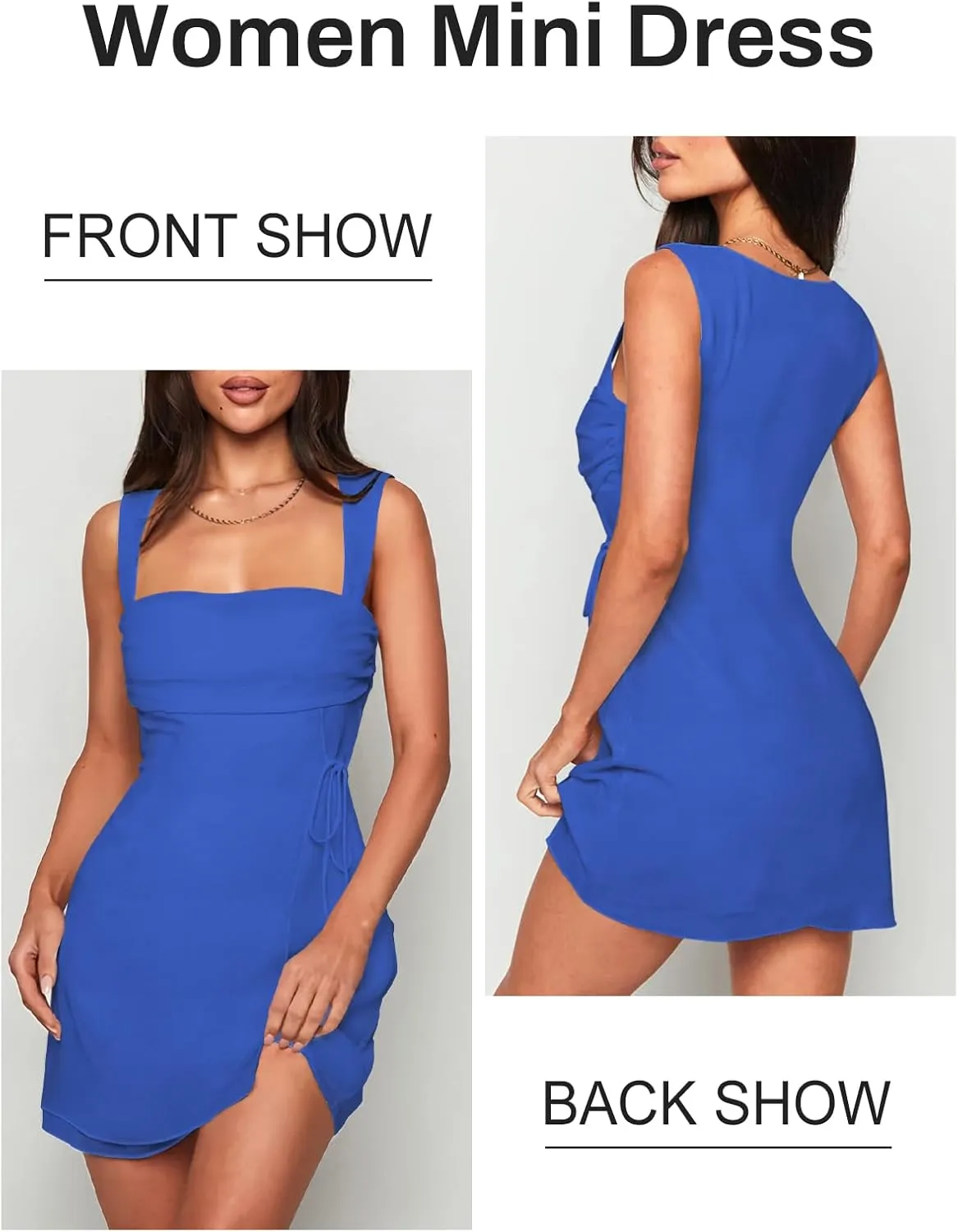 Women's Sexy Ruched Mesh Midi Short Dresses for Women Square Neck Fitted Elegant Club Party Cocktail Dress