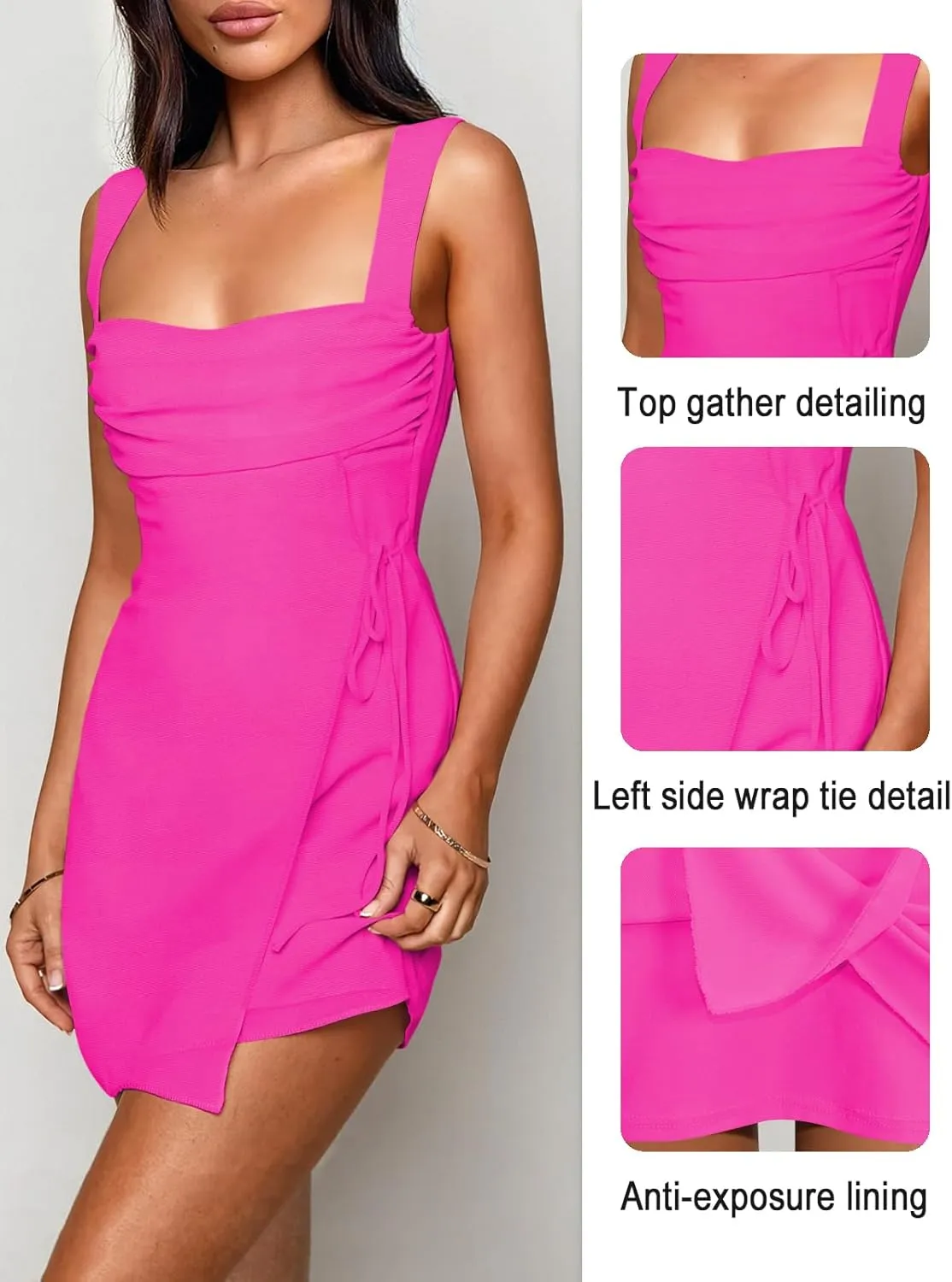 Women's Sexy Ruched Mesh Midi Short Dresses for Women Square Neck Fitted Elegant Club Party Cocktail Dress