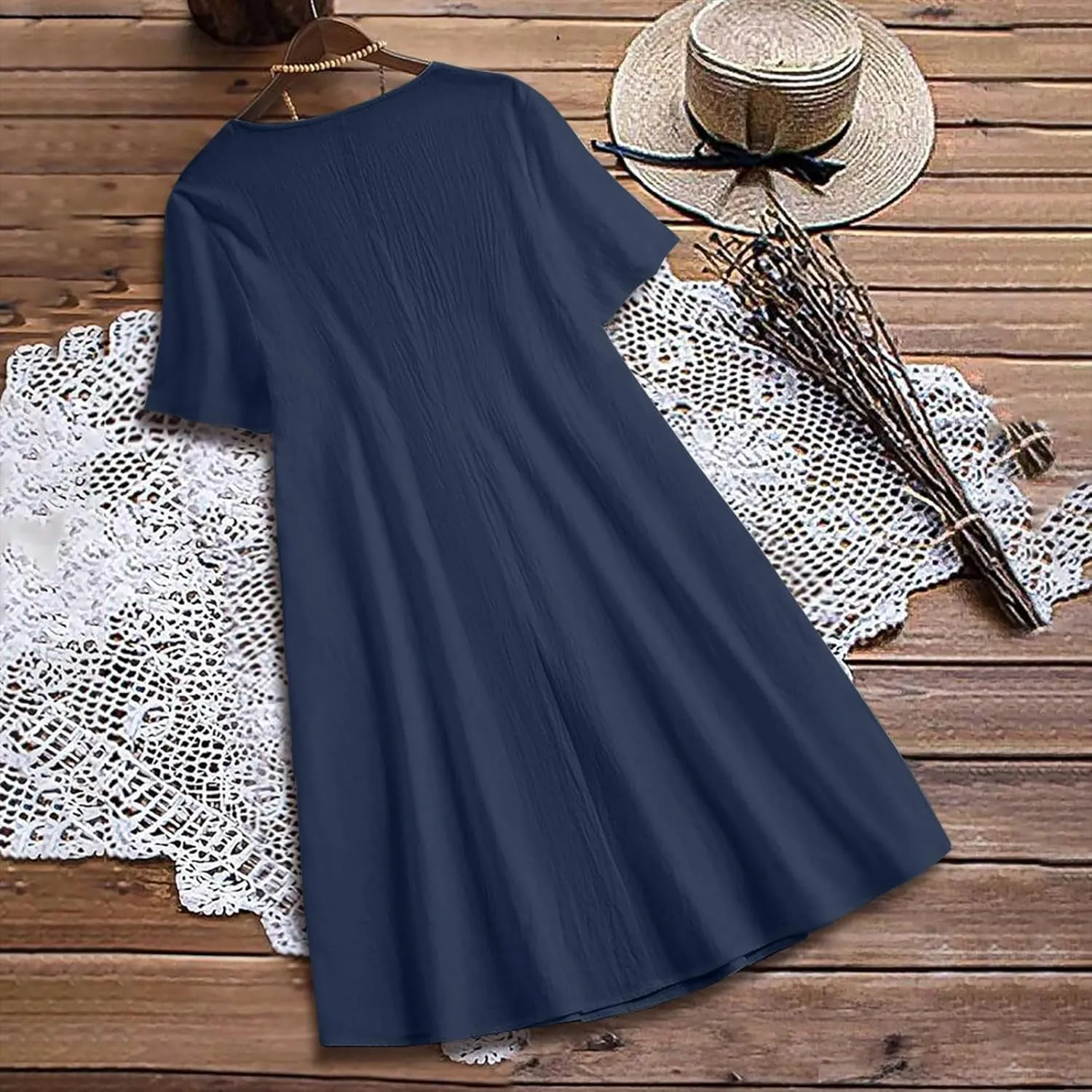 Women's Short Sleeve Swing Midi Dress Flowy Crewneck Plus Size Casual Loose Beach Vacation Dailywear T-Shirt Dress