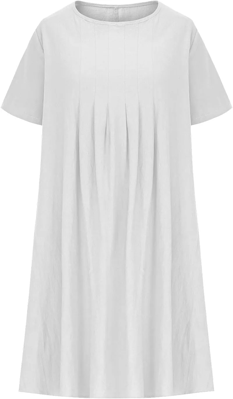 Women's Short Sleeve Swing Midi Dress Flowy Crewneck Plus Size Casual Loose Beach Vacation Dailywear T-Shirt Dress