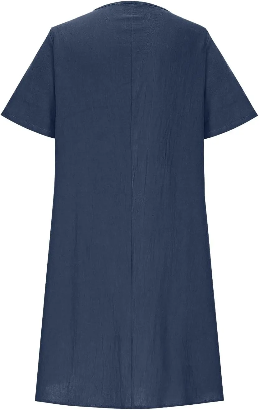 Women's Short Sleeve Swing Midi Dress Flowy Crewneck Plus Size Casual Loose Beach Vacation Dailywear T-Shirt Dress