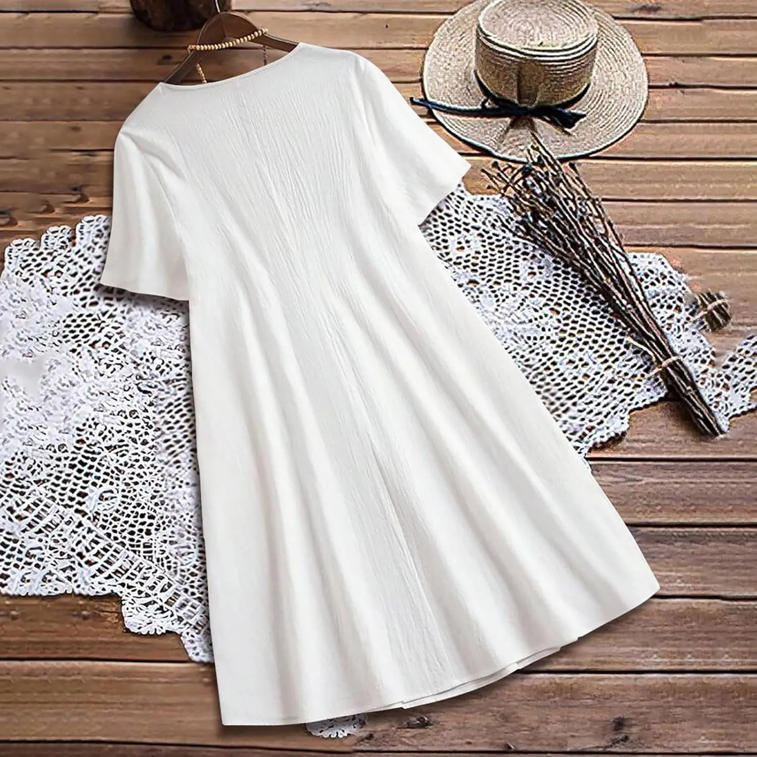 Women's Short Sleeve Swing Midi Dress Flowy Crewneck Plus Size Casual Loose Beach Vacation Dailywear T-Shirt Dress
