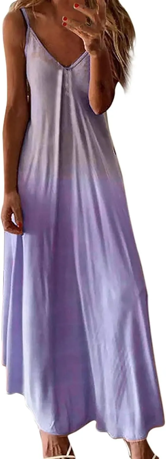 Womens Summer Dresses 2024 Casual Boho Spaghetti Strap Floral Midi Dress Plus Size Long Flowy Maxi Sundresses