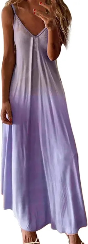 Womens Summer Dresses 2024 Casual Boho Spaghetti Strap Floral Midi Dress Plus Size Long Flowy Maxi Sundresses