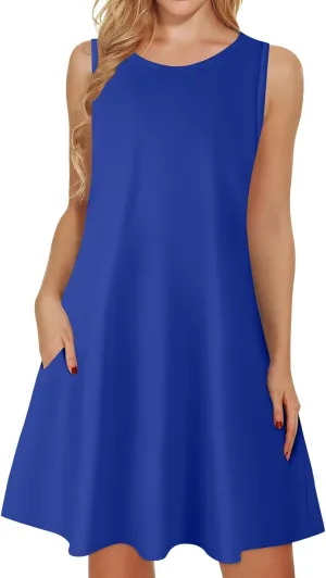 Womens Summer Dresses Beach Printed Sundress Sleeveless V Neck Dress with Pocket Casual 2025 Swimsuit Coverup