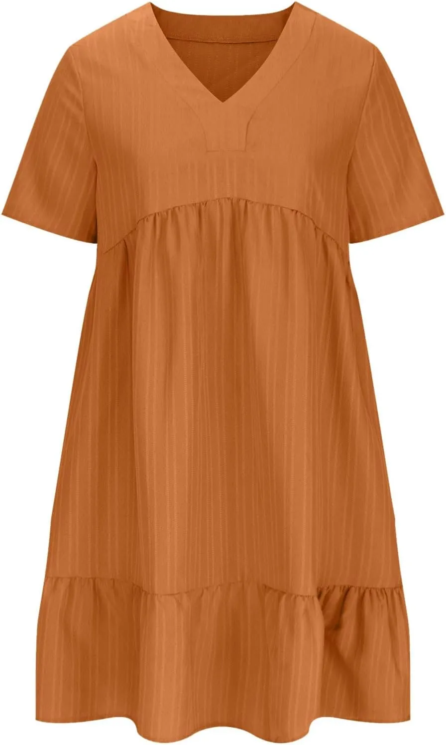 Womens Summer Dresses Trendy Short Sleeve V Neck A Line Ruffle Tiered Flowy Casual Mini Beach Dress Tshirt Sundress