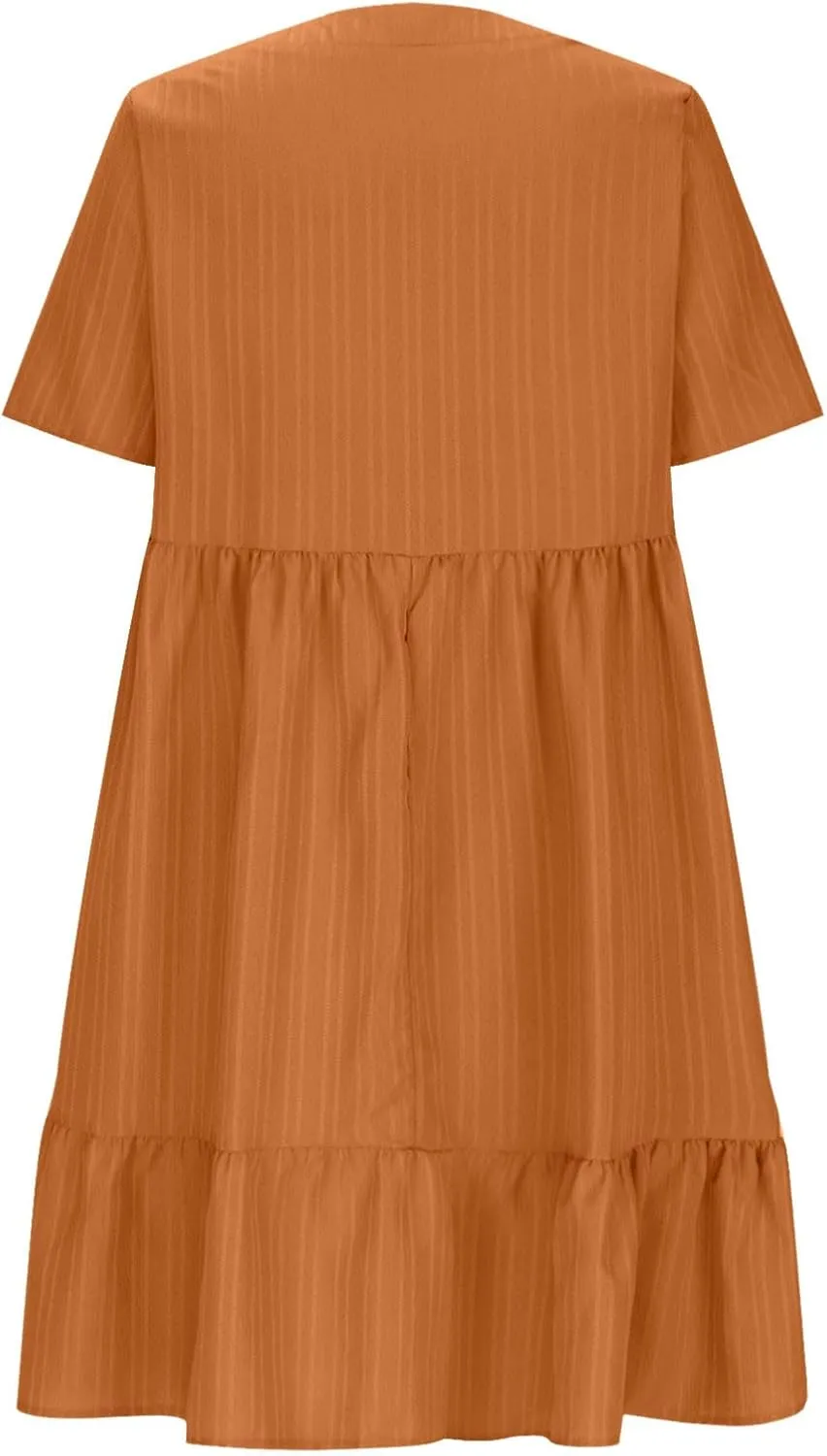 Womens Summer Dresses Trendy Short Sleeve V Neck A Line Ruffle Tiered Flowy Casual Mini Beach Dress Tshirt Sundress