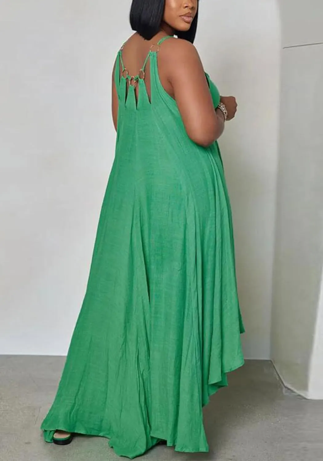 Womens Summer Halter Sleeveless Maxi Dresses Ruffle Asymmetrical Flowy Beach Sundress