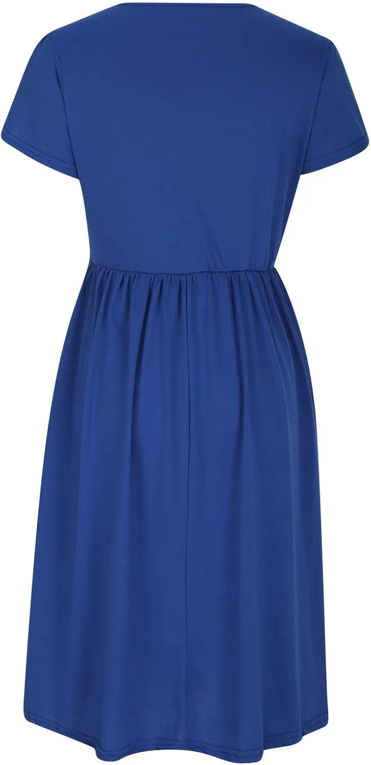 Women's Summer Short Sleeve A-Line Midi Dresses Casual Plain T-Shirt Dress Trendy Flowy Beach Sundress with Pockets
