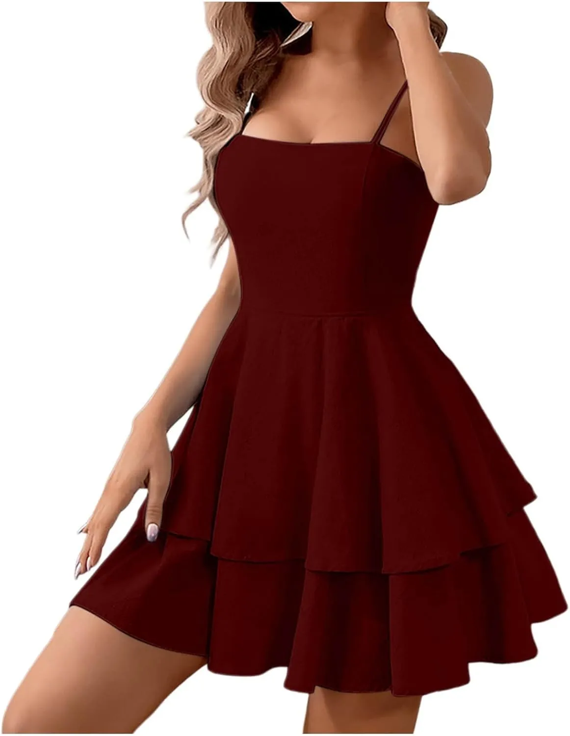 Womens Summer Sleeveless Mini Dress Sexy Backless Spaghetti Strap Ruffle Beach Dresses Trendy Casual A Line Dress