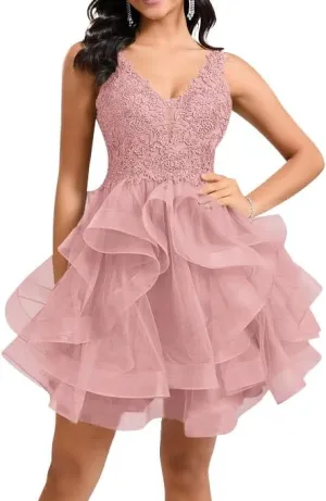 Women's Sweetheart Homecoming Dress Tulle Lace Appliques A Line Cocktail Dresses for Teens Quinceanera DAMA Dress