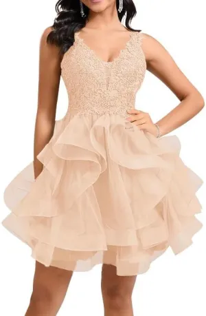 Women's Sweetheart Homecoming Dress Tulle Lace Appliques A Line Cocktail Dresses for Teens Quinceanera DAMA Dress