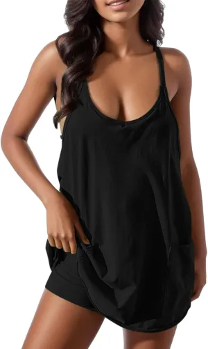 Womens Tennis Dress Workout Mini Dress with Shorts Sleeveless Spaghetti Straps Golf Athletic Dresses 2025