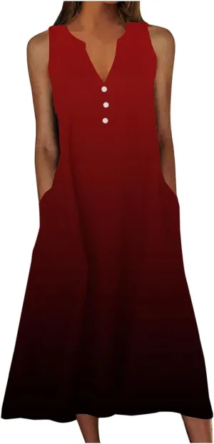 XOWRTE Summer Dresses for Women 2025 Vacation Spring Casual Midi Dresses Beach Trendy Sundresses Plus Size V Neck