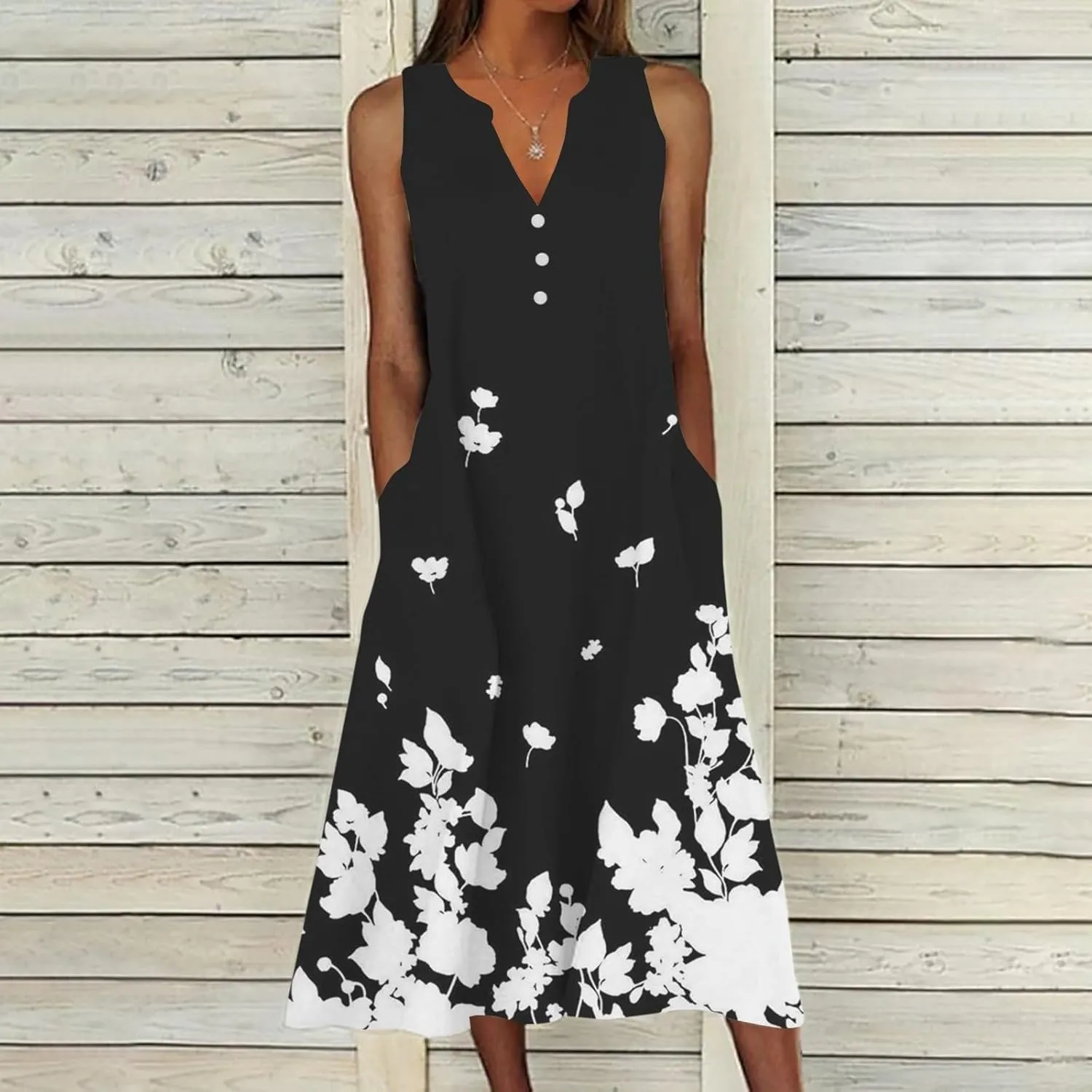 XOWRTE Summer Dresses for Women 2025 Vacation Spring Casual Midi Dresses Beach Trendy Sundresses Plus Size V Neck
