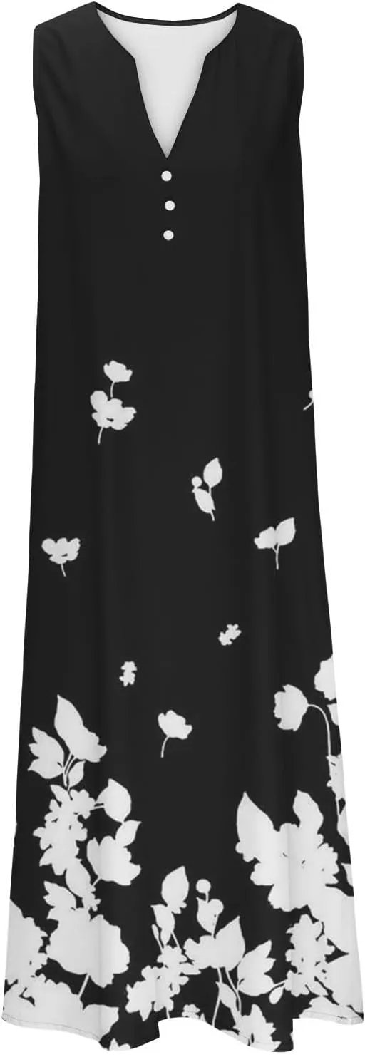 XOWRTE Summer Dresses for Women 2025 Vacation Spring Casual Midi Dresses Beach Trendy Sundresses Plus Size V Neck