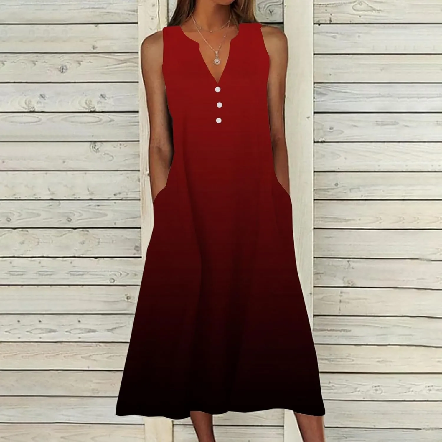 XOWRTE Summer Dresses for Women 2025 Vacation Spring Casual Midi Dresses Beach Trendy Sundresses Plus Size V Neck