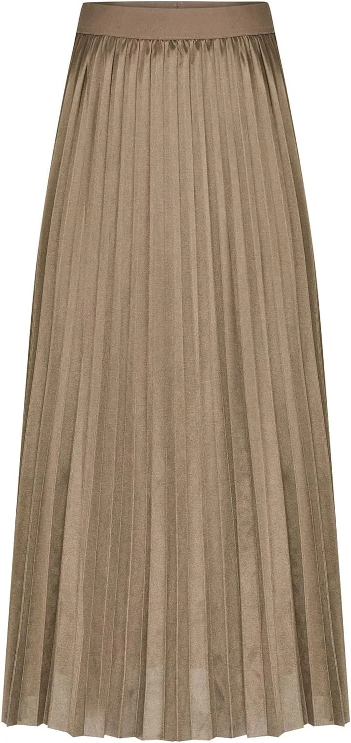 XUNRYAN Skirts for Women High Elastic Waist Pleated Shimmer Midi Skirt Flowy Swing A-line Skirts Fashion Clothes