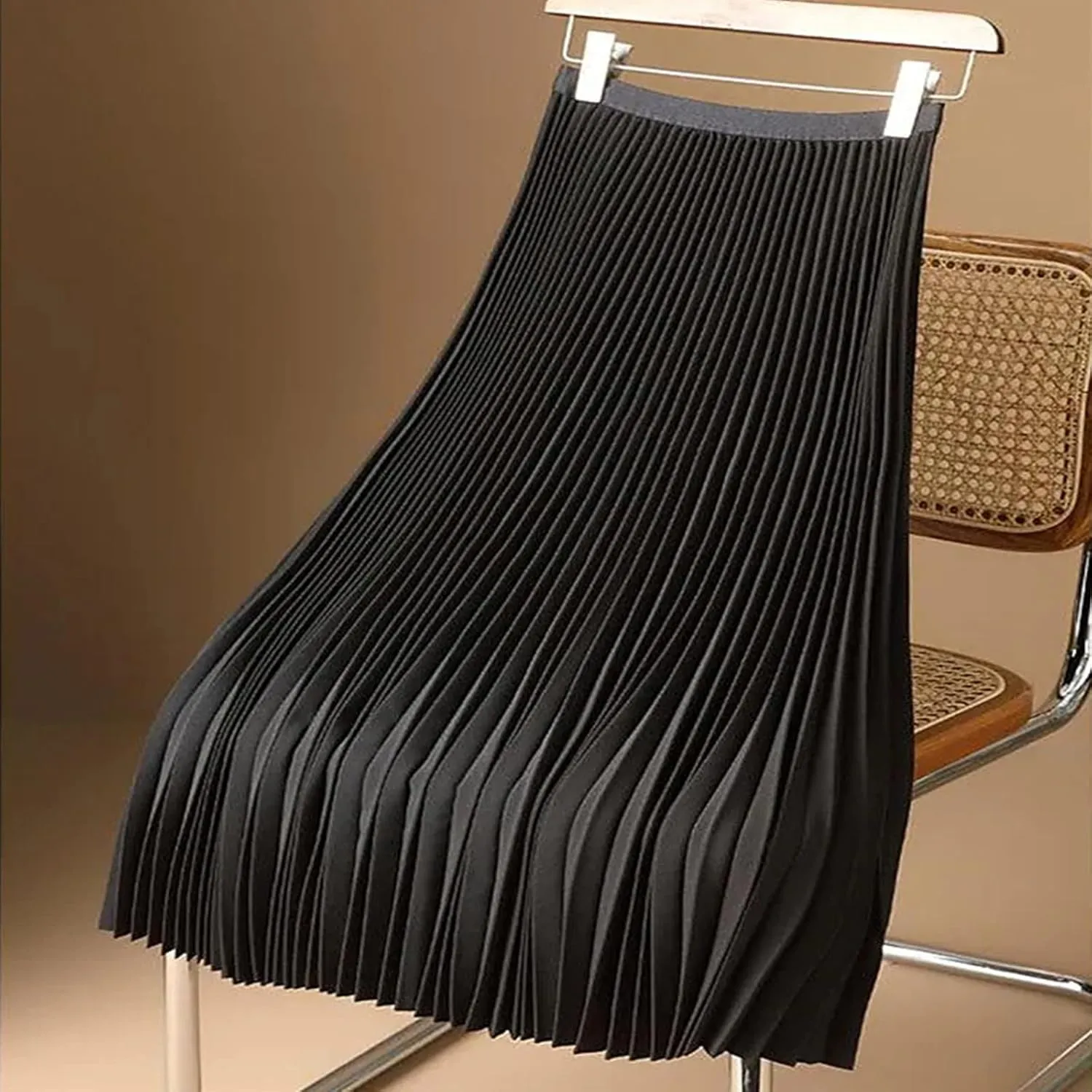 XUNRYAN Skirts for Women High Elastic Waist Pleated Shimmer Midi Skirt Flowy Swing A-line Skirts Fashion Clothes