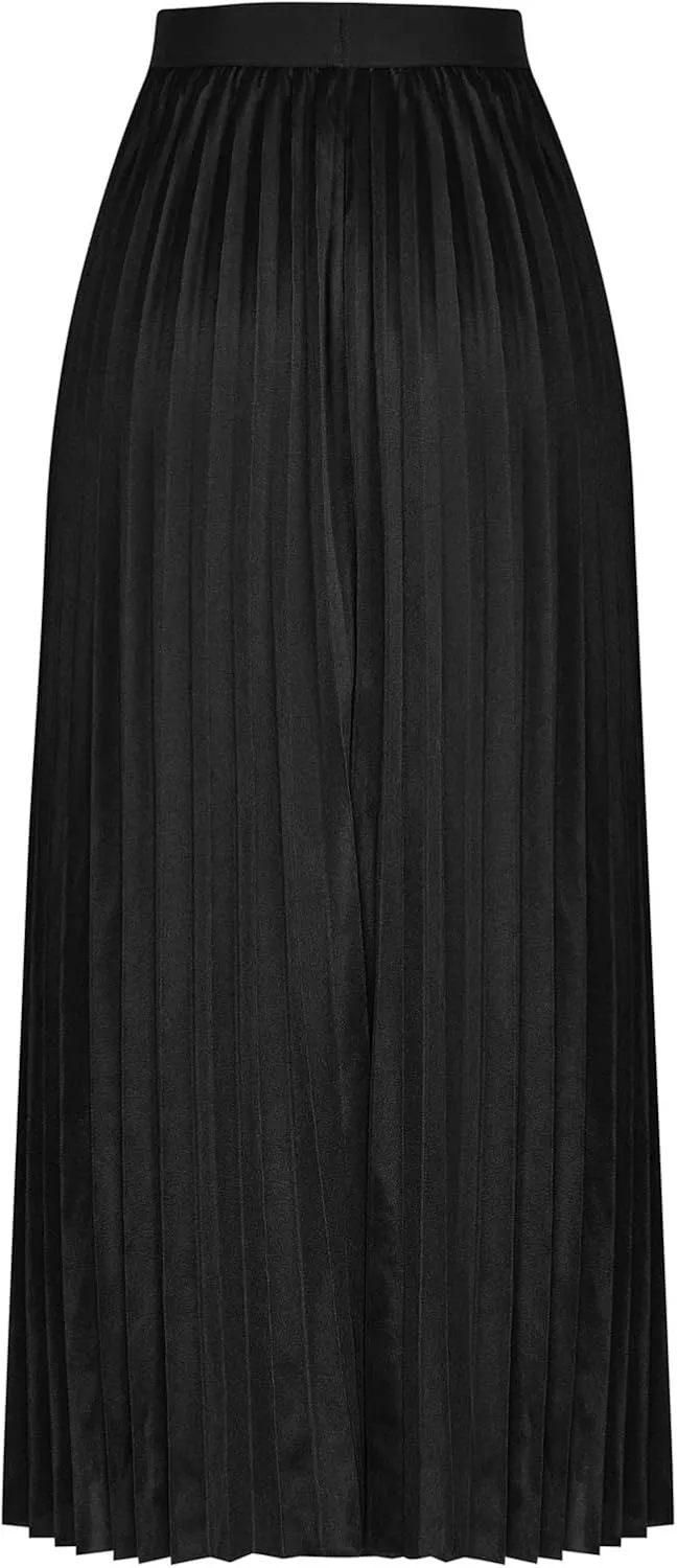 XUNRYAN Skirts for Women High Elastic Waist Pleated Shimmer Midi Skirt Flowy Swing A-line Skirts Fashion Clothes