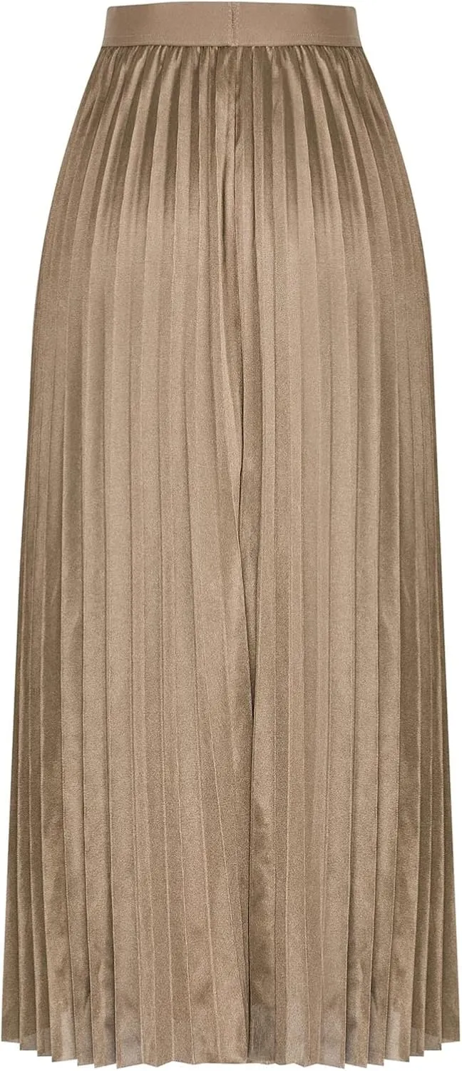 XUNRYAN Skirts for Women High Elastic Waist Pleated Shimmer Midi Skirt Flowy Swing A-line Skirts Fashion Clothes