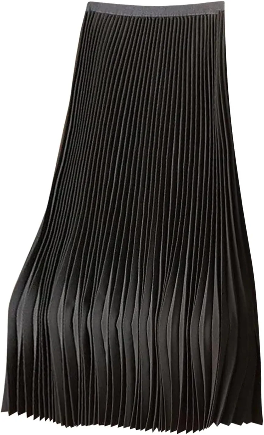 XUNRYAN Skirts for Women High Elastic Waist Pleated Shimmer Midi Skirt Flowy Swing A-line Skirts Fashion Clothes