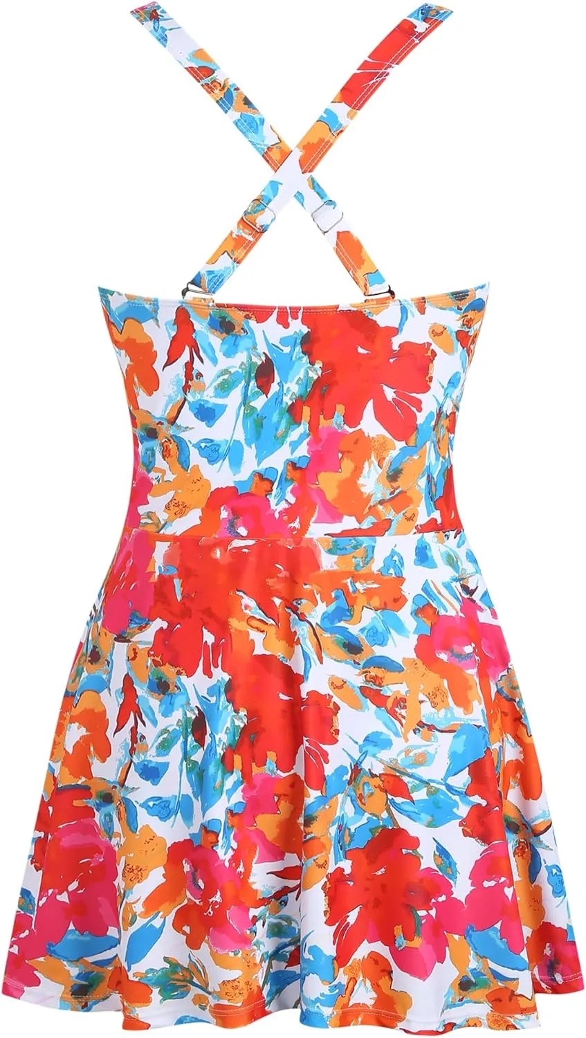 ZAFUL One Piece Swimsuits for Women Tummy Control Swim Dresses Basic Swimdress Knottable Skirt Bathing Suit