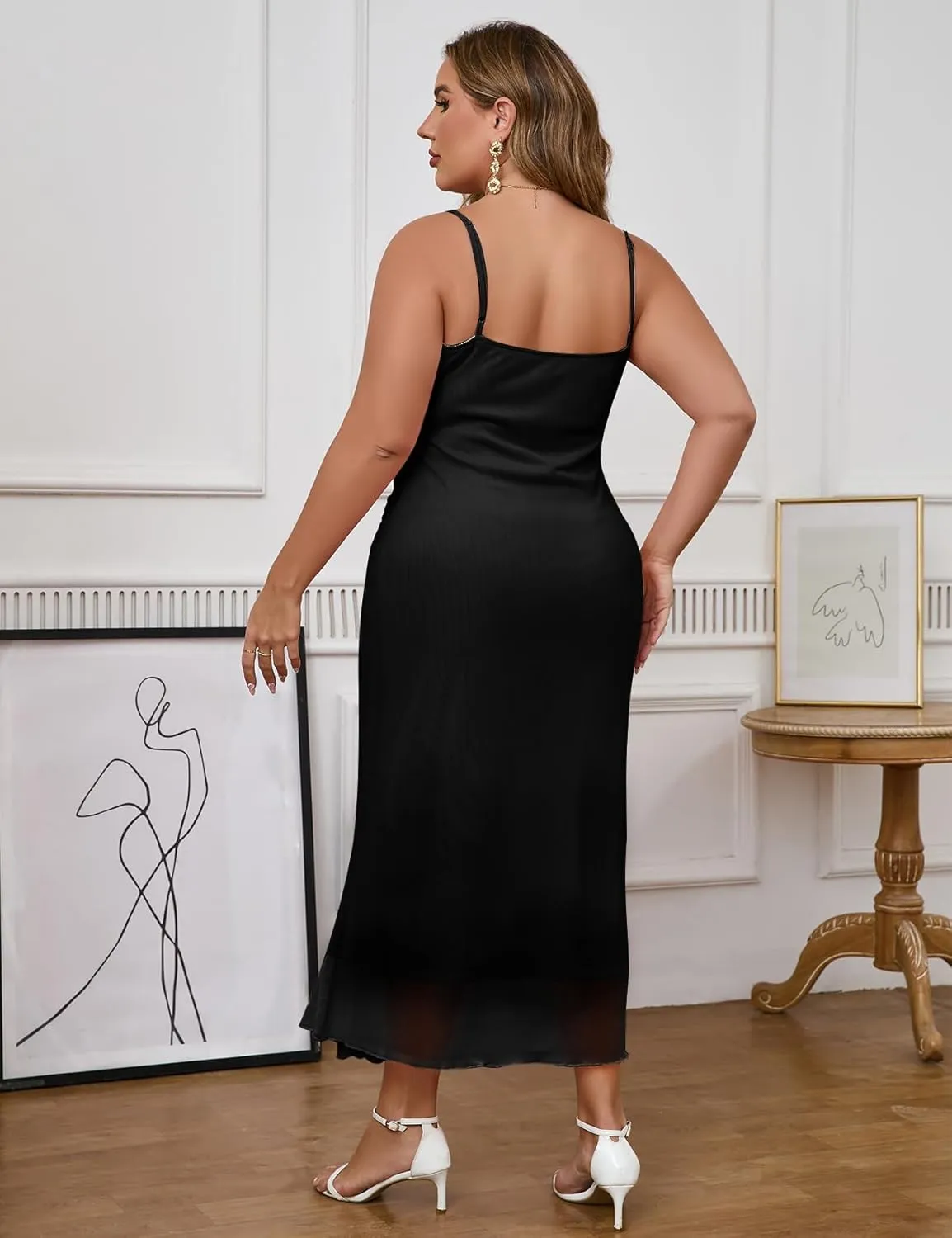ZOMVA 0X-4X Plus Size Ruched Mesh Dress Floral Bodycon Sleeveless Cami Dress Cocktail Pary Dating Winery